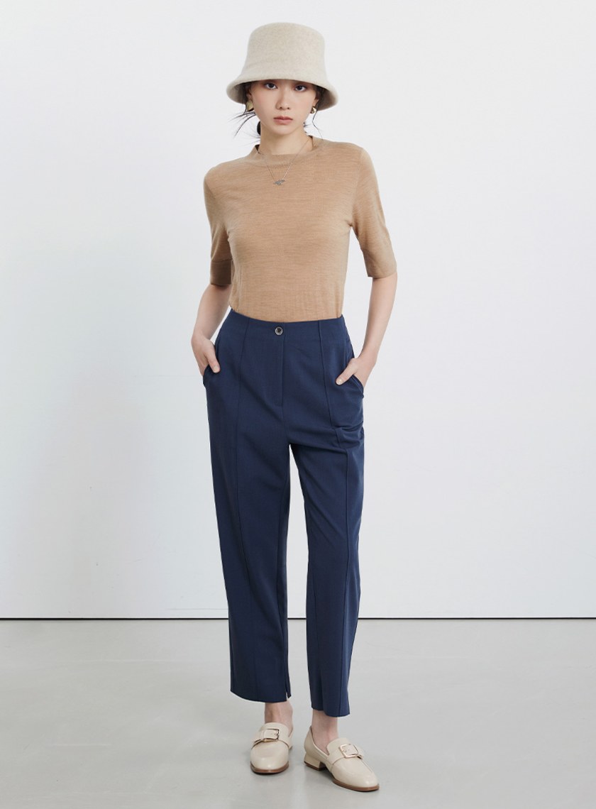 極細羊毛半高領短袖上衣